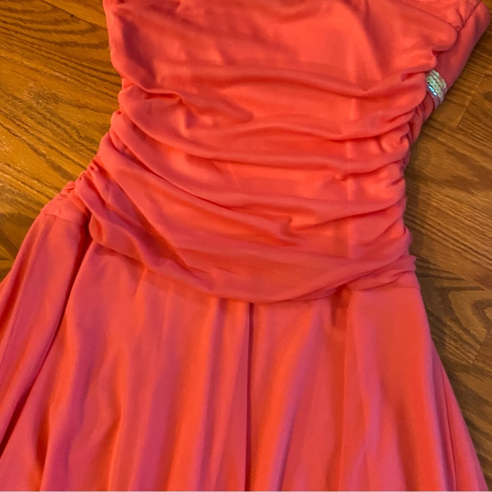 Vintage Y2K Fairy Dress Flutter Handkerchief Hem Sequin Ruched Pink Prom Beaded - Picture 9 of 14
